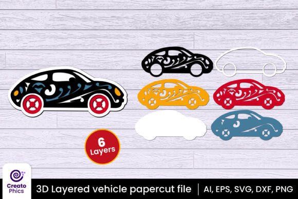 3D Layered Car Paper Laser Cut SVG