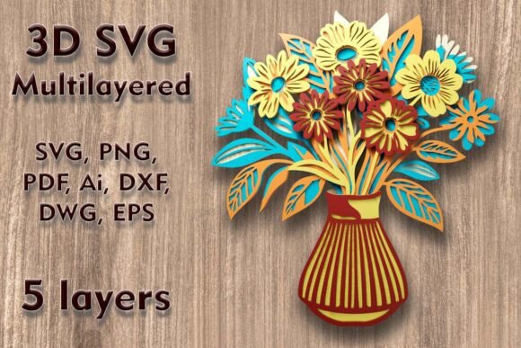 3D Vase with Flowers SVG