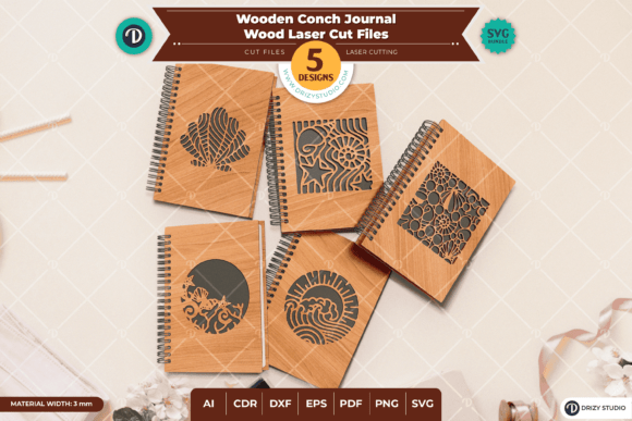 Conch Wood Journal Set of 5 - Wood Laser: A Practical Guide for Crafters