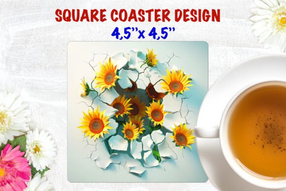 Floral Square Coaster, Sunflowers: Elevating Home Decor with Sublimation Art