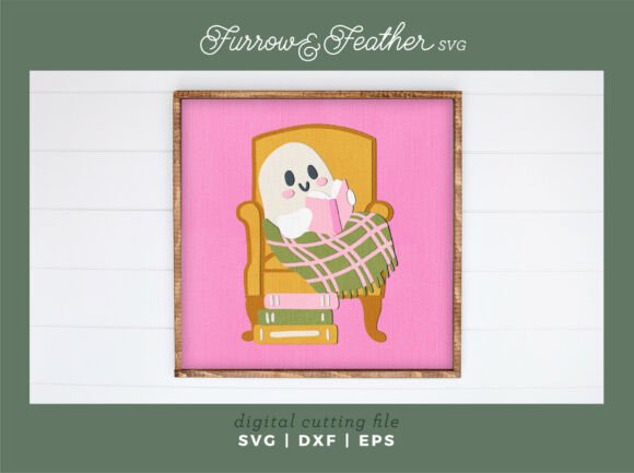 Ghost Reading in a Chair Shadow Box SVG