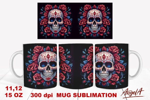 Skull Mug Wrap Sublimation: Sugar Skull Art